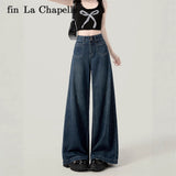High-Rise Wide-Legged Jeans Women's Summer Trend New Thin Small Lazy Loose Dark Blue Straight Pants
