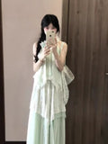 Summer French New Sweet Windless Sleeveless Neck Dress Temperament Thin Lace Splicing Flower Dress Dress Dress Dress Dress Woman