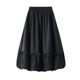 Pine Waist Wood Ear Folding Flower Buds Mid-Long Dress Girl 2025 New Crobs Thin Dress 2217