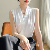 Silk Satin 2026 Spring And Summer Women's New Body Repair V Collar Wide Shoulder Short Sleeveless Sling Sling Sling Vest
