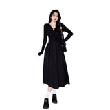 Large-Size Micro-Fat Mm Early Autumn New High-Waisted V-Neck Black Dress Female Korean Version Of Fashion Hepburn Style A Word Long Dress