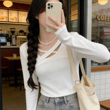 French Collar Cross-Bottomed Women's Autumn And Winter 2026 New Design Long Sleeves Sexy Top