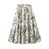 2025 Ink Painting Lily Smooth Feeling Simple Temperament Gentle Beige Skirt Women 6612-29