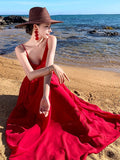 Holiday Dress Red Super Fairy Beach Dress Dress Dress Flowing Sanya Travel Wearing Temperament Bare Back Sling Skirt