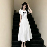 French First Love Doll Collar Giant Good-Looking Dress Women Summer College Style Gentle White Short-Sleeved Temperament Long Dress