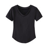 Short-Sleeved T-Shirt Girls Summer 2026 New Pure-Want Hot Babes In The U-Shaped Pendant V-Neck Girl Short Niche Top