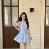 Blue Wave Dot Hanging Neck Waist Dress Female Thin 2026 New Summer Temperament Seaside Holiday Thai Thai Thai Thai Dress