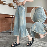 Hole-Breaking Jeans Women's Summer 2025 Small Seven-Point Trousers Loose Banana Pants Thighs Eight Straight Leg Trousers