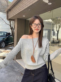 Irregular Oblique Shoulder Long-Sleeved Sweater Women's 2026 New Autumn And Winter Repair Shoulder Chic Knitted Top