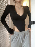 Kiche V-Necked Women In Spring And Autumn Pure Lust Hot Girls Sexy Open Waist Long-Sleeved T-Shirt