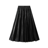 High-Grade Metallic Metallic Bright Silk Organ Skirt Long Skirt Spring And Autumn Folding Skirt Skirt Skirt 0317