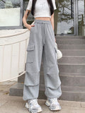 Drawstring New Retro Workwear Trousers Women 2025 Early Autumn High-Waisted Multi-Pocket Leisure High-Waisted Wide-Legged Trousers