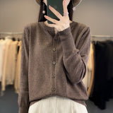 Wool Blended 2026 Autumn And Winter New Short Sweater Loose Round V Collar Solid Color Buckle Knitted Top Open Shirt Jacket