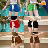 Black Tight Casual Shorts Women Summer Little Hottie Rope High Waist Thin Straight Trousers Repair Warm Pants