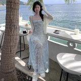 Gentle Wind And Snowflake Hanging Dress Suit Women's Summer Thin Sunscreen Cardigan Hottie Waist Long Skirt