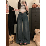 Vintage High-Waisted Double-Buttoned Broad-Legged Jeans Women's Summer Design With A Large-Size Loose-Fitting Thin-Skinny Trousers