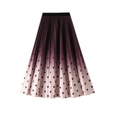 Autumn Korean Version Of High-Waist Thin Gradient Dyed 100-Folded A-Word Skirt Fashion Wave Point Print Medium Long Skirt 2125