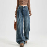 Vintage Narrow Version Of Banana Sickle Jeans Women Spring And Autumn Broad Leg Pants High Waist Straight Loose Drag Trousers