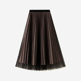 Bright Silk Folded Skirt Net Yarn Half-Dress Woman Long Yarn Skirt On Both Sides Of The 9230