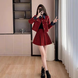 Autumn And Winter French Name Red Little Scented Dress Women's Life Of The New Year Dress New Year's Robes Two Sets
