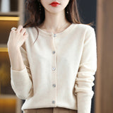 Soft Glutinous Wool Blended 2026 Autumn And Winter Women's New Sweater Buckle Loose Round-Neck Short Knitted Open Shirt Jacket