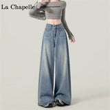 High-Rise Wide-Legged Jeans Women's Summer Trend New Thin Small Lazy Loose Dark Blue Straight Pants