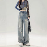 Vintage Ripped Jeans Women 2025 Spring And Autumn Small Straight Loose Thin Large-Legged Trousers