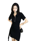 Sweet Babes Wind Polo Collar Dress Women's Summer 2025 New Irregular Design Short Dress Korean Style