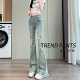 Cavry Hair-Side Micro-Horn Jeans Women's Spring And Summer 2025 New High-Rise Slimming Horseshoe Horn Pants