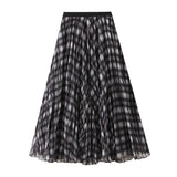 2025 Autumn Curry Lattice Half-Dress Woman Senior Sense A Word High Swing High Waist Thin Crobow Mid-Long Dress 8955