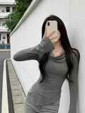 Long-Sleeved T-Shirts For Women's Autumn And Winter Korean Version Of The Sexy Irregularly Pure Babes Design Feel To Put On The Bottom Shirt