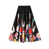 Autumn New Korean Version Of Simple Cartoon Print 100 Folds Fashion Thin High Waist And Middle Long Skirt 2125