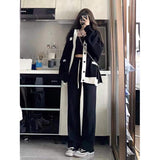 Black Sweater Coat Women Autumn And Winter V-Neck Lazy College Style Design Small Knitted Open Shirt