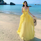 Yunnan Seaside Holiday Style Dress Women Summer Seaside Temperament Hanging Back Yellow Dopamine Dress