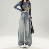 Vintage Ripped Jeans Women 2025 Spring And Autumn Small Straight Loose Thin Large-Legged Trousers