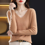 Wool Blending 2026 Autumn And Winter New Women's Loose V-Neck Solid Color Short Pit With Top Of The Bottom Knitting Shirt