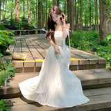 French Seaside Holiday Dress Summer Senior Name-To-Shoulder Lace Splicing Breast Dress Dress Dress Dress Woman