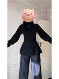 Fat MM Black Half-High Collar Long-Sleeved T-Shirt Girl Early Spring New Korean Version Of The Waist Thin High-End Feel Bottom Top