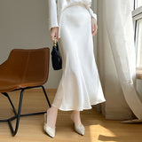 Silk Satin 2026 Spring And Summer New Women's High-Rise Half-Dress Fashion A-Saki Mid-Length Loose Waist Skirt