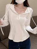 Irregular T-Shirt Hooded Bottoming Women's Early Autumn New Fat Mm Pure Lust Wind To Show Thin Sleeve Tops In Tide