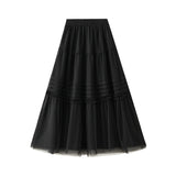 Spring New Retro Half-Body Skirt Folding Lace Skirt Dress Net Dress Dress Girl A Word Half Dress 0509