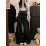 Vintage High-Waisted Double-Buttoned Broad-Legged Jeans Women's Summer Design With A Large-Size Loose-Fitting Thin-Skinny Trousers