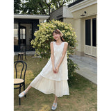 Large-Size Fat Mm Summer French Retro Gentle Wind Fake Two Hundred-Fold Sleeveless Vest Dress Featinized Long Dress