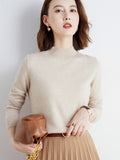 Wool Blended 2026 Autumn And Winter New Lady Loose Half-High-Neck Solid Color Short Jacket Sweater