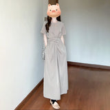 French Temperament Kinesi Design With Gray Short-Sleeved Dress Women's Summer 2026 New Waist Dress