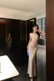 Net Yarn Denight Spliced Oblique Shoulder Dress Femininity Slime-Skinny Ass Vacation High-End Sling Skirt