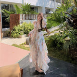 Seaside Vacation Tea Break French Broken Flower Hanging Neck Dress Women's Unique Beauty Super Fairy Temperament Beach Dress