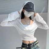 Sweet Cool Hottie Sexy Long-Sleeved Hooded T-Shirt With Short Sunscreen Leisure Thin Umbilion Spousal Hooded Blouse Spring And Summer