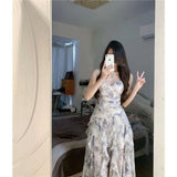 Chiffon Claming Dress Female Summer V Collar Waist Temperament Fairy Dress Sexy Pure Lust Dress