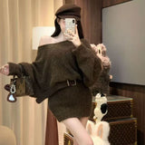 Great Look With Thin Knitted Dress Girl Early Autumn New Long-Sleeved Sweater Skirt Babes Ass Skirt